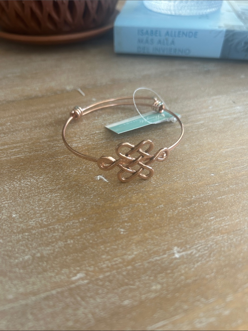 Rose Gold Knot Accent Adjustable Bangle Bracelet - Women Jewelry